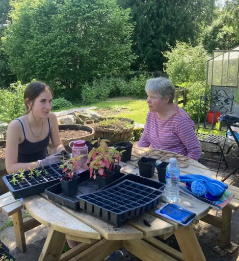 Potting flowers in the garden